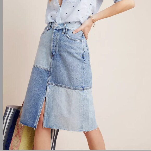 Anthropologie AGOLDE Colorblocked Denim Mini Skirt | Size 26 | Y2K Street Style - Picture 1 of 7